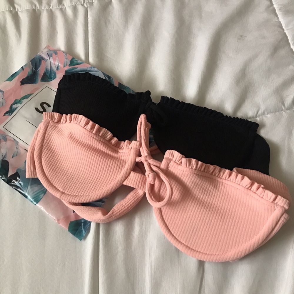Pink & Black Strapless Bikini Tops